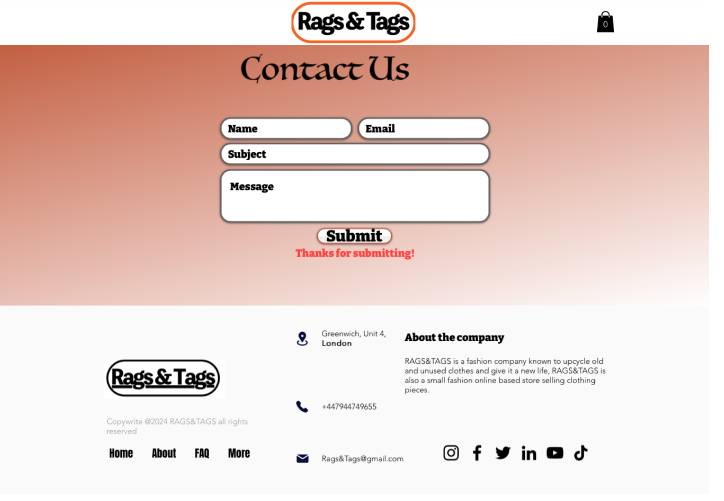 RAGS AND Tags contact page